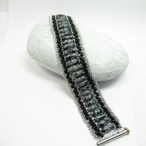 Snowflake Obsidian handwoven bracelet